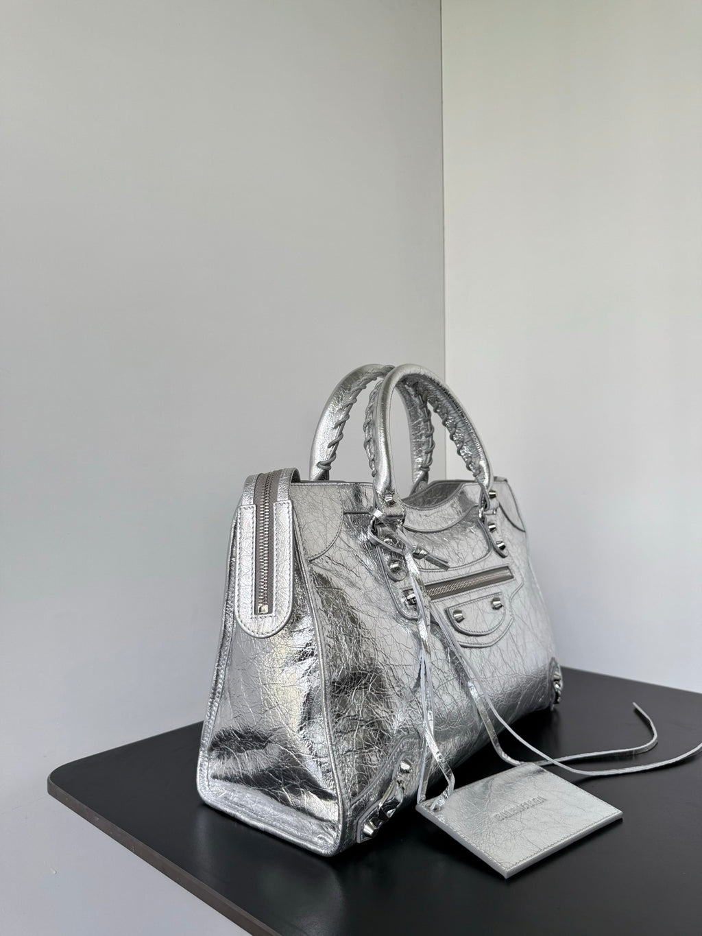 Metallic Silver Medium Balenciaga Le City Bag