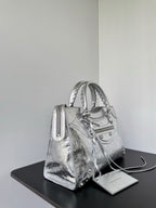 Metallic Silver Medium Balenciaga Le City Bag