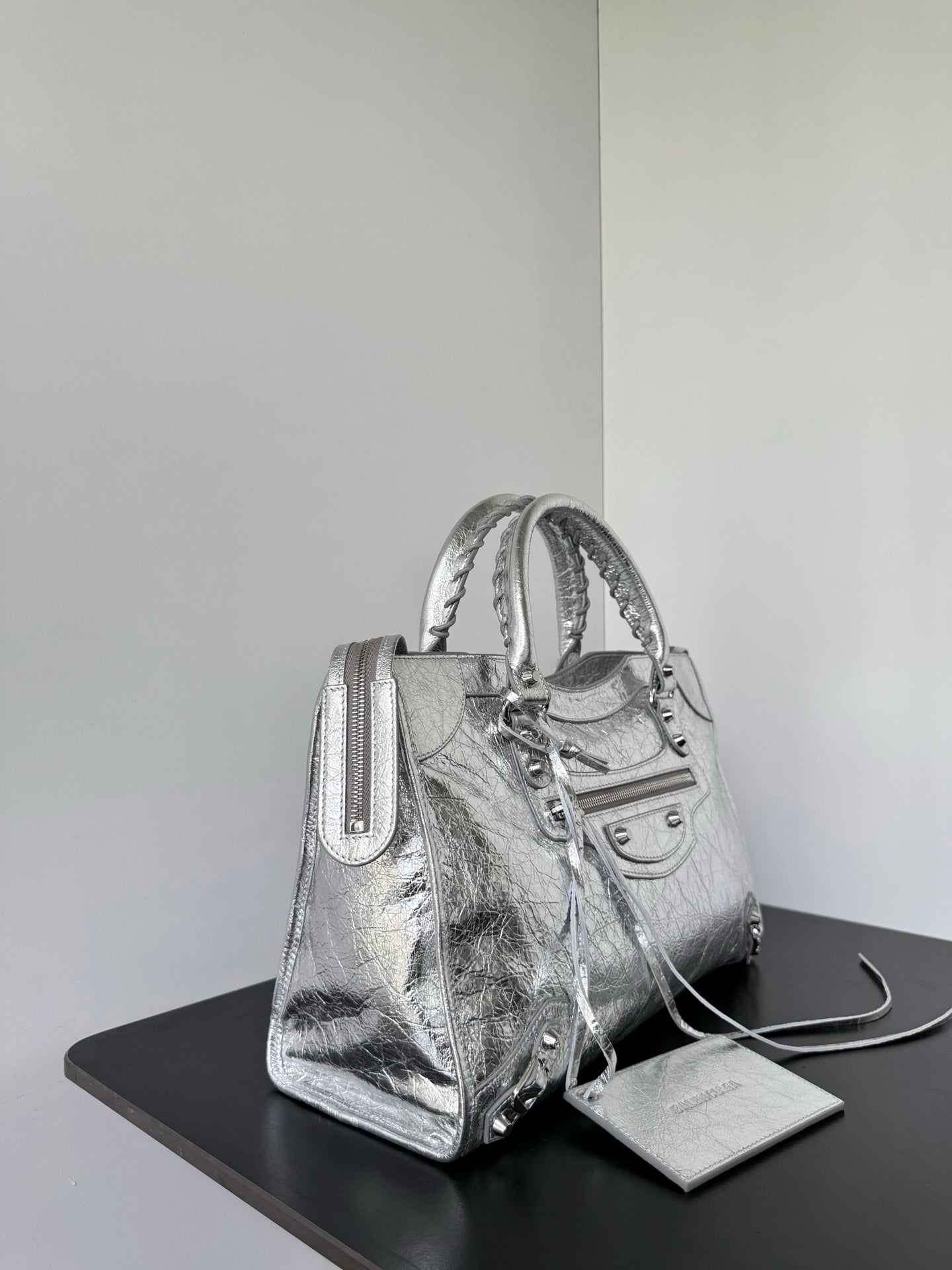 Metallic Silver Medium Balenciaga Le City Bag