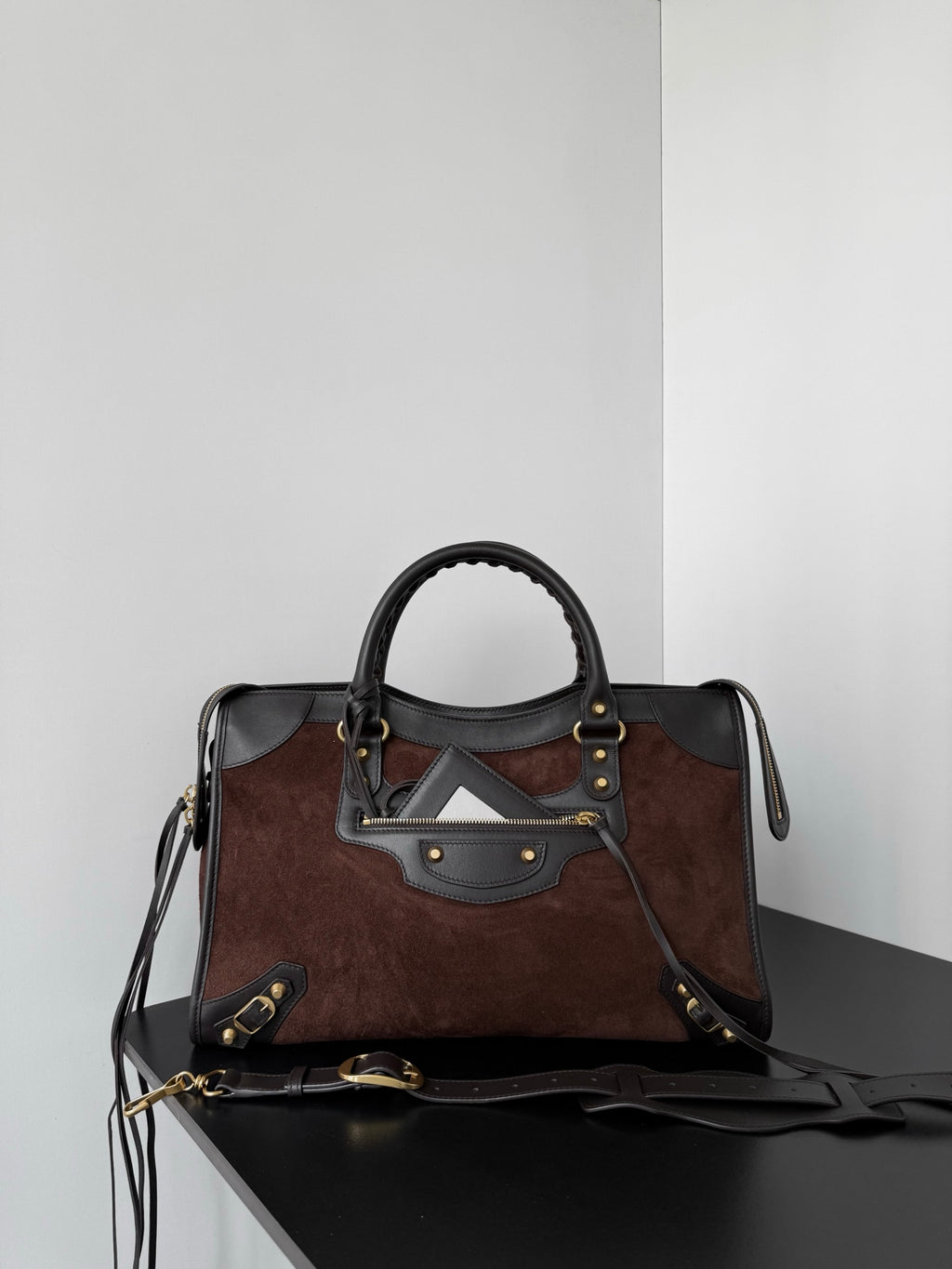 Brown Suede & Leather Balenciaga Le City Bag
