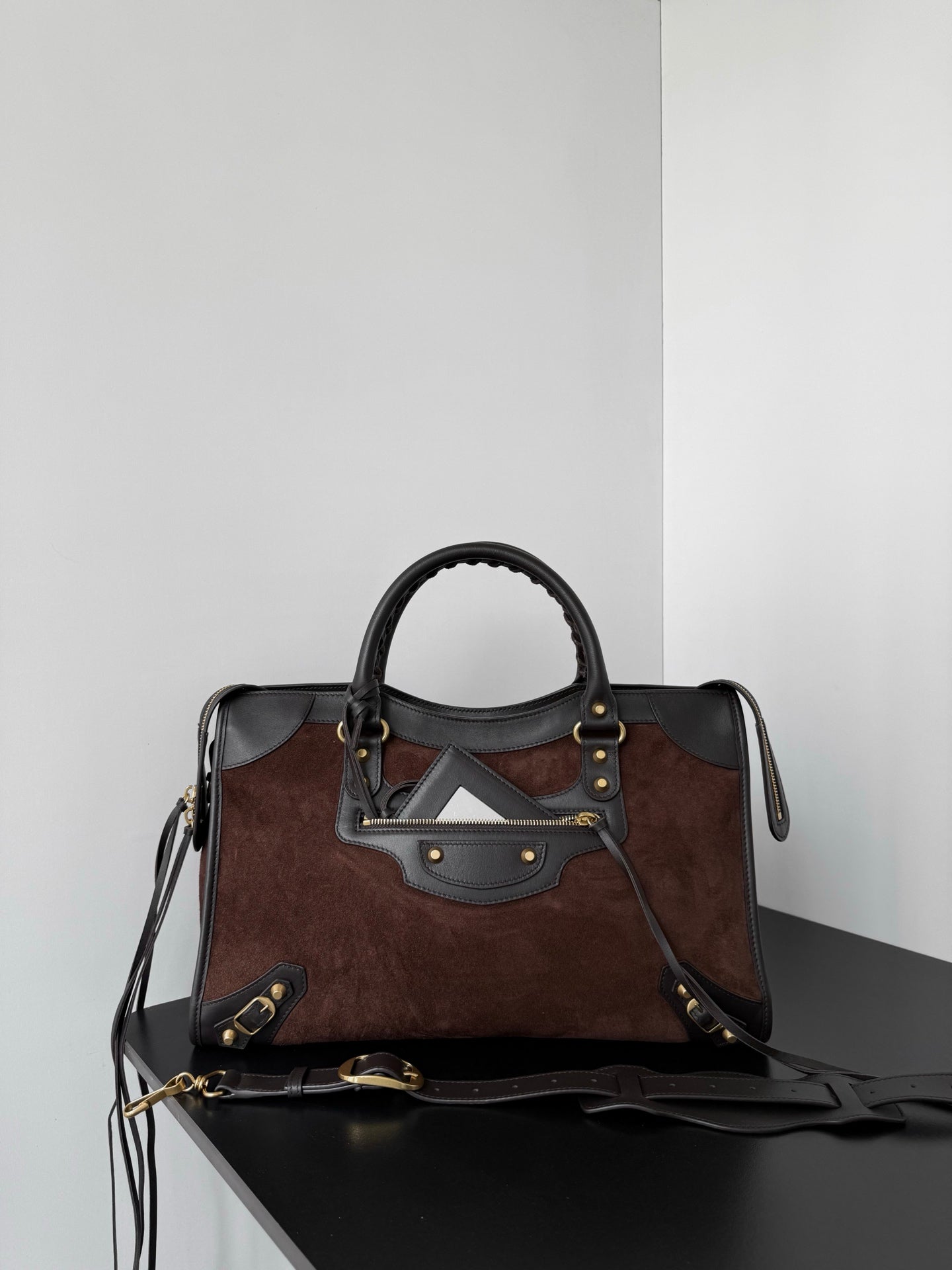 Brown Suede & Leather Balenciaga Le City Bag