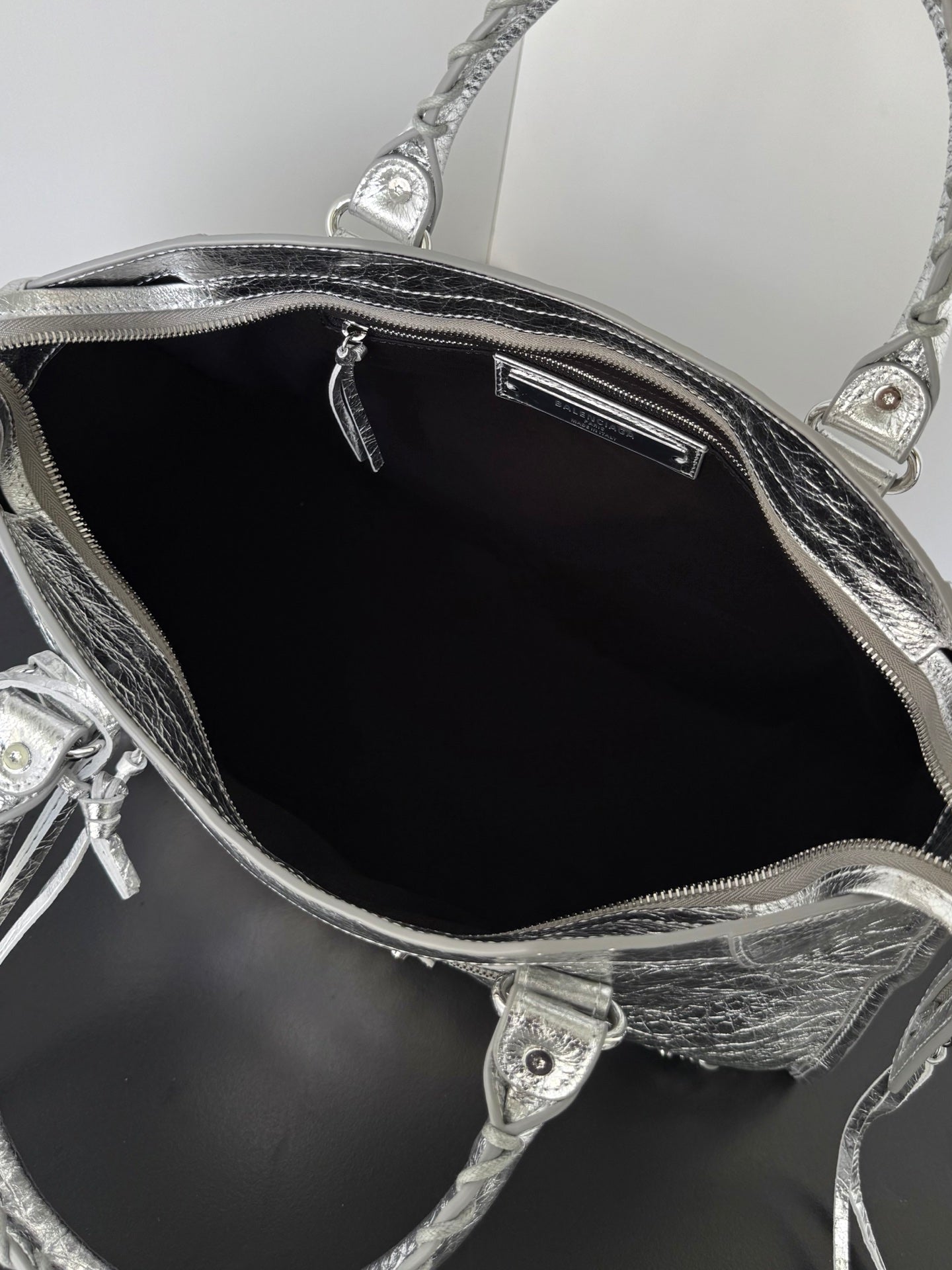 Metallic Silver Medium Balenciaga Le City Bag
