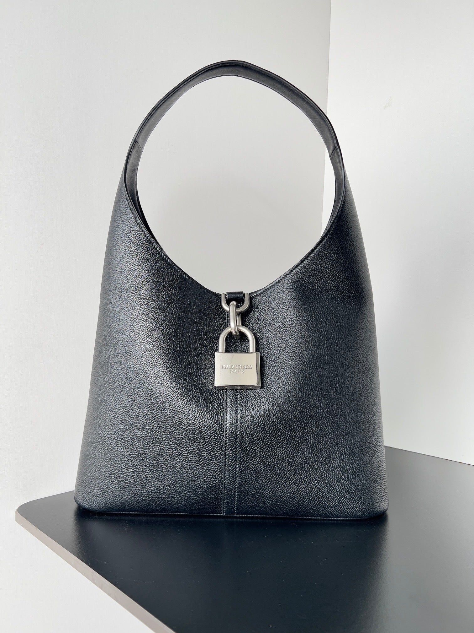 Balenciaga Locker Medium Hobo Shoulder Bag – Black Grained Leather