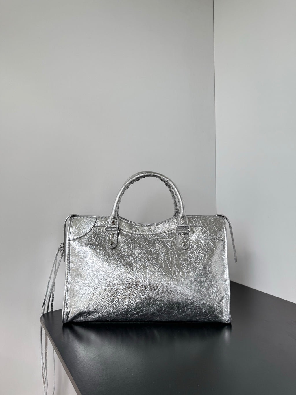 Metallic Silver Medium Balenciaga Le City Bag