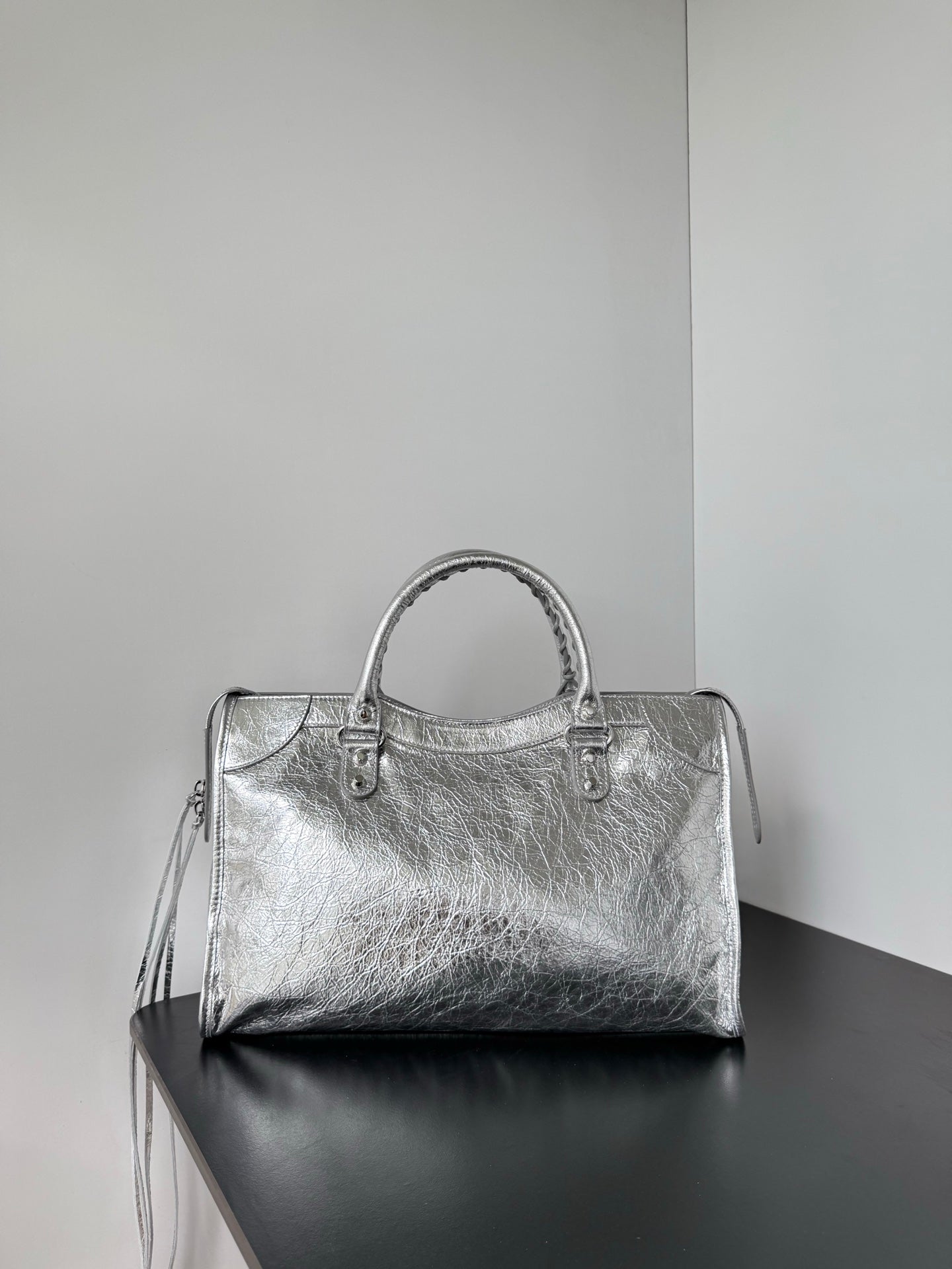Metallic Silver Medium Balenciaga Le City Bag
