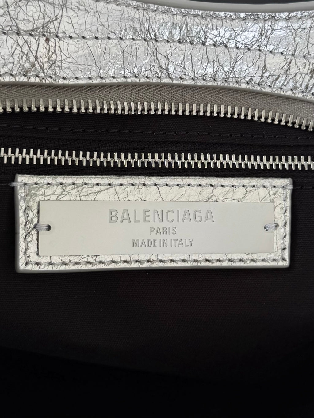 Metallic Silver Medium Balenciaga Le City Bag